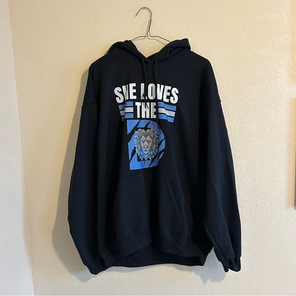 Mens Gildan Large Detroit Lions Black She Loves The Lions Hoodie Sweatshirt